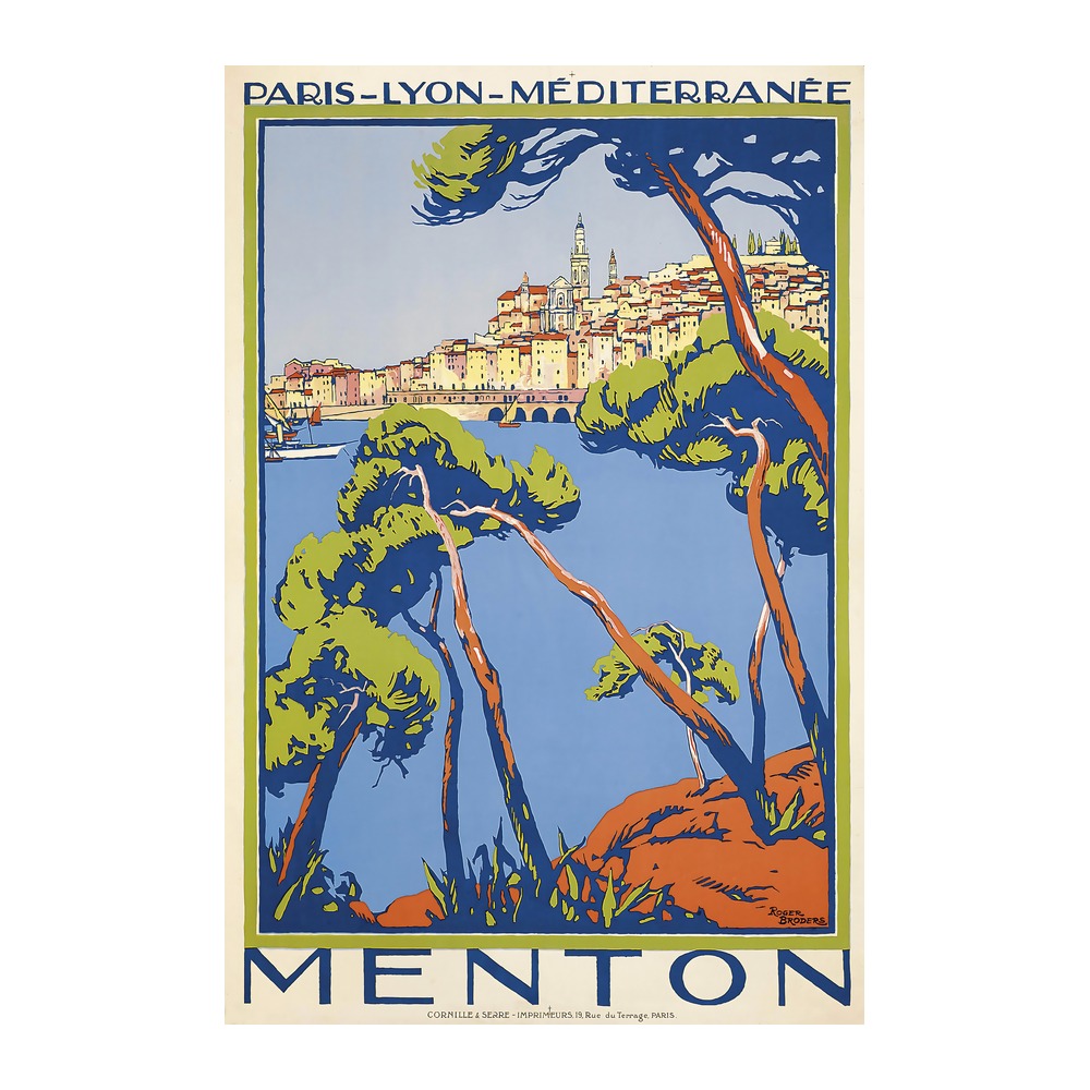 Menton vintage French travel poster by Roger Broders 1922 - digitally restored printable wall art mockup