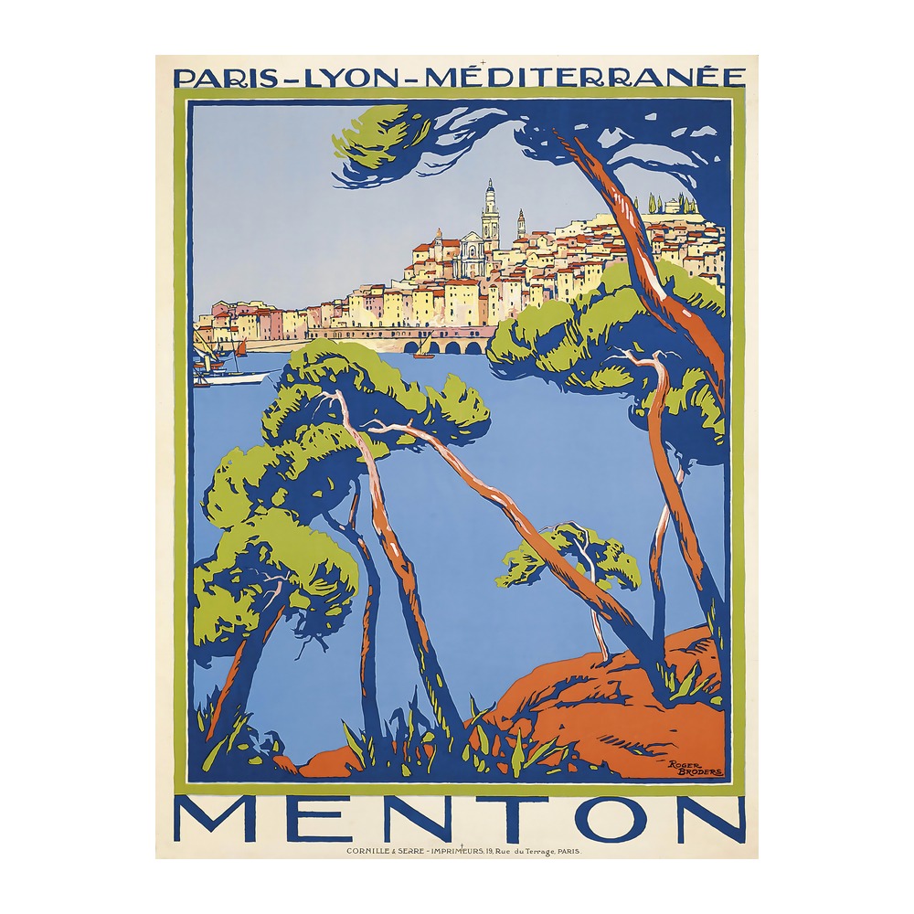 Menton vintage French travel poster by Roger Broders 1922 - digitally restored printable wall art mockup