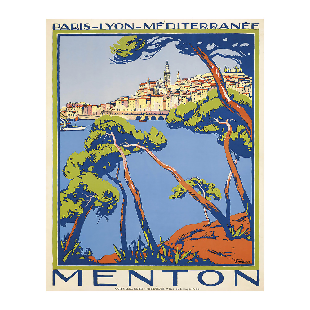 Menton vintage French travel poster by Roger Broders 1922 - digitally restored printable wall art mockup