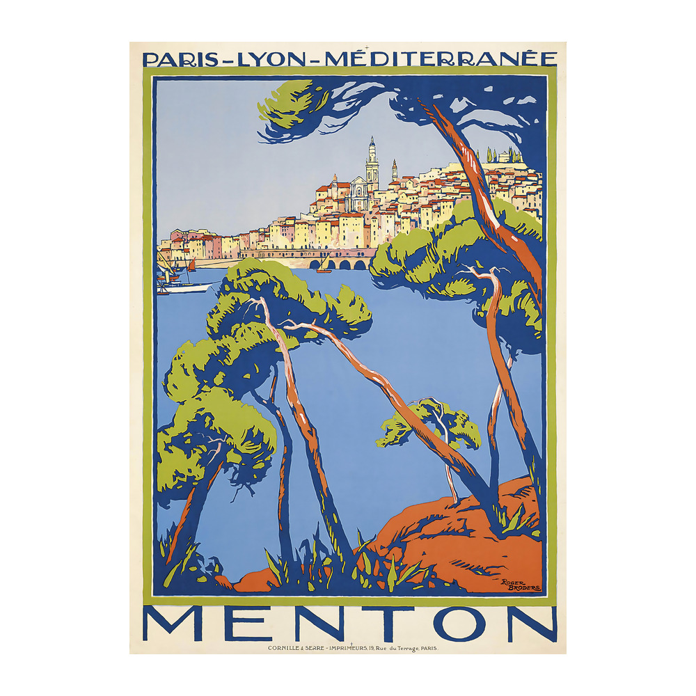 Menton vintage French travel poster by Roger Broders 1922 - digitally restored printable wall art mockup