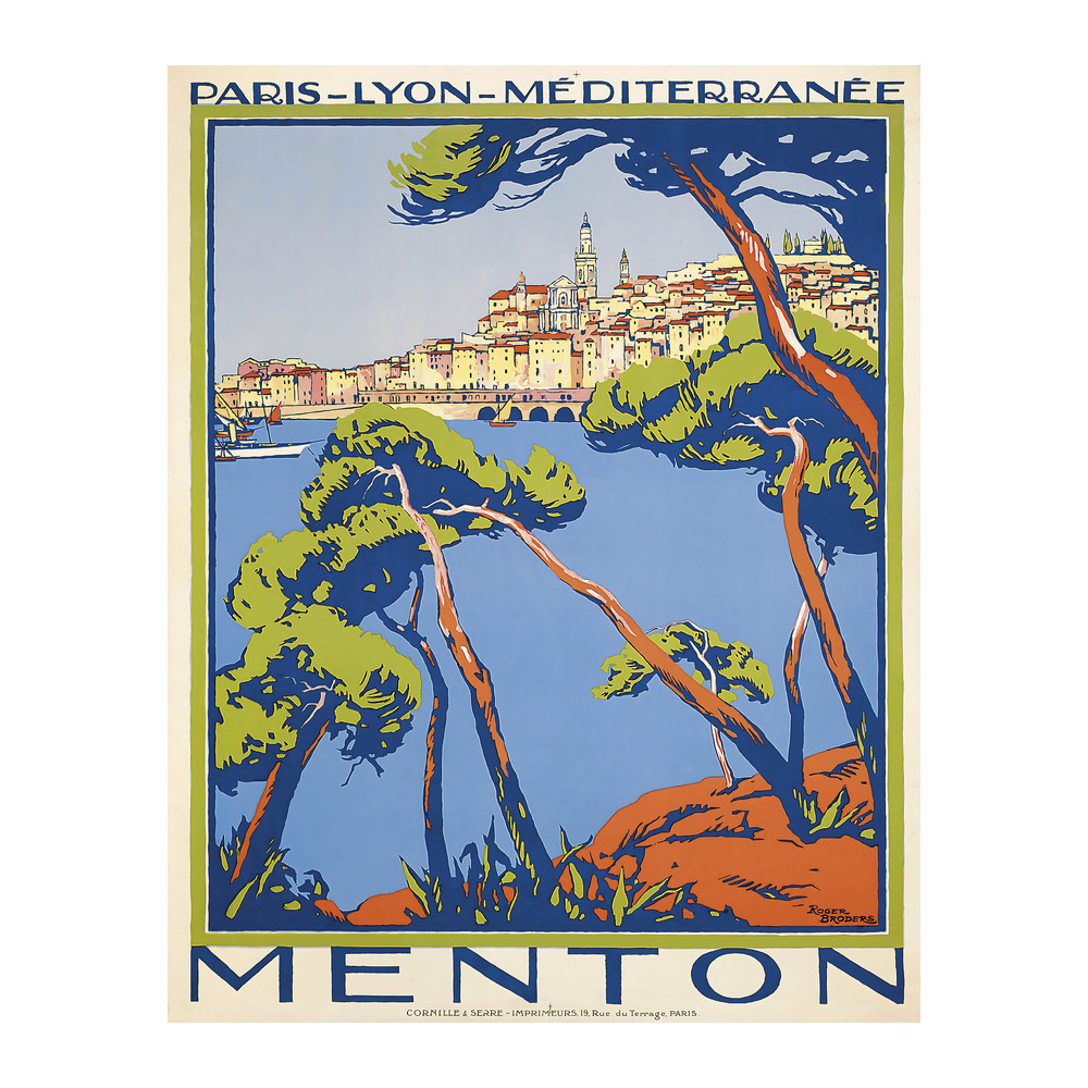 Menton vintage French travel poster by Roger Broders 1922 - digitally restored printable wall art mockup