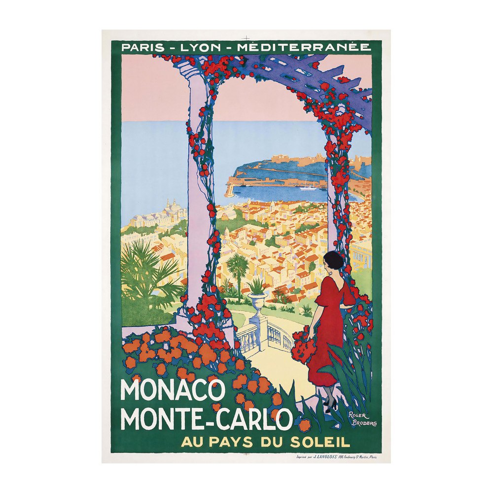 Monaco Monte-Carlo vintage French travel poster by Roger Broders 1922 - digitally restored printable wall art mockup