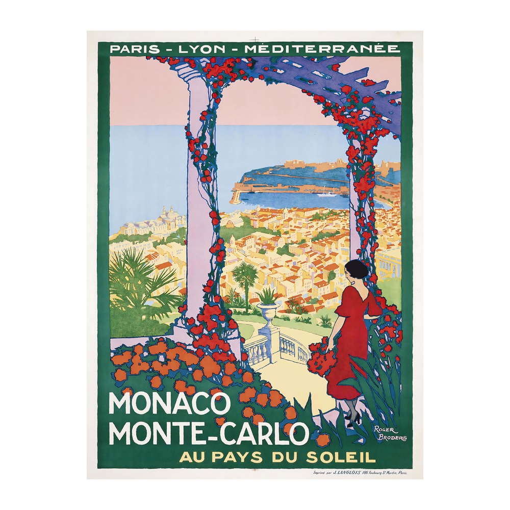 Monaco Monte-Carlo vintage French travel poster by Roger Broders 1922 - digitally restored printable wall art mockup
