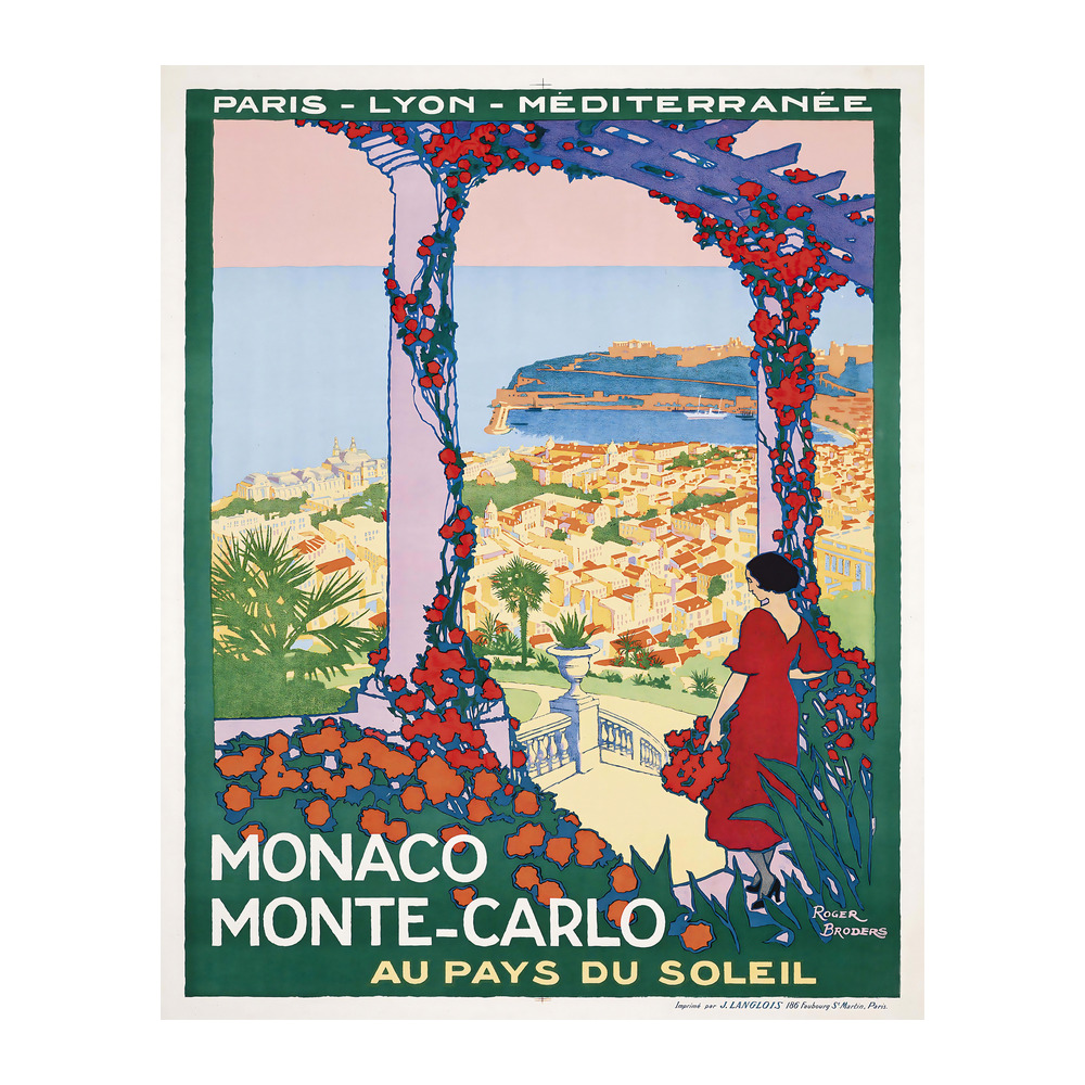 Monaco Monte-Carlo vintage French travel poster by Roger Broders 1922 - digitally restored printable wall art mockup
