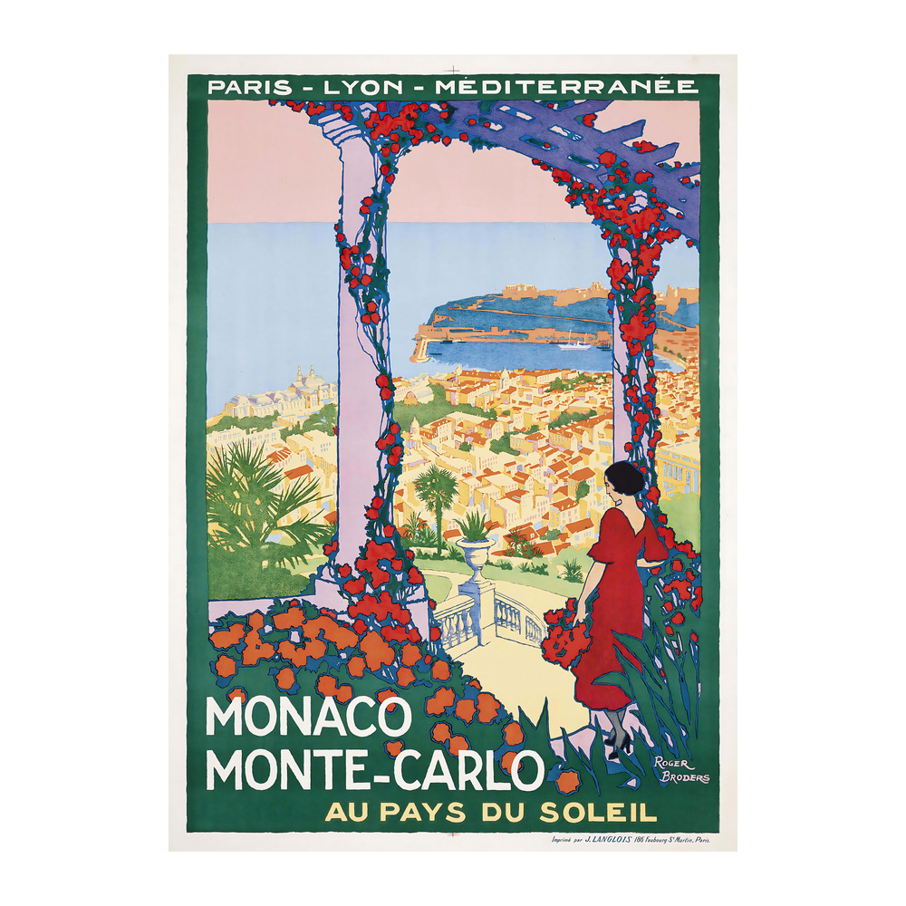 Monaco Monte-Carlo vintage French travel poster by Roger Broders 1922 - digitally restored printable wall art mockup