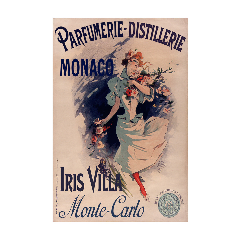 Parfumerie-Distillerie Monaco Iris Villa Monte Carlo by Jules Chéret 1897 vintage beauty poster - digitally restored printable wall art mockup