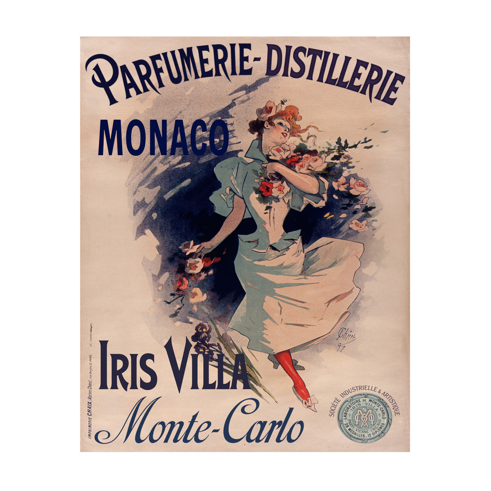 Parfumerie-Distillerie Monaco Iris Villa Monte Carlo by Jules Chéret 1897 vintage beauty poster - digitally restored printable wall art mockup