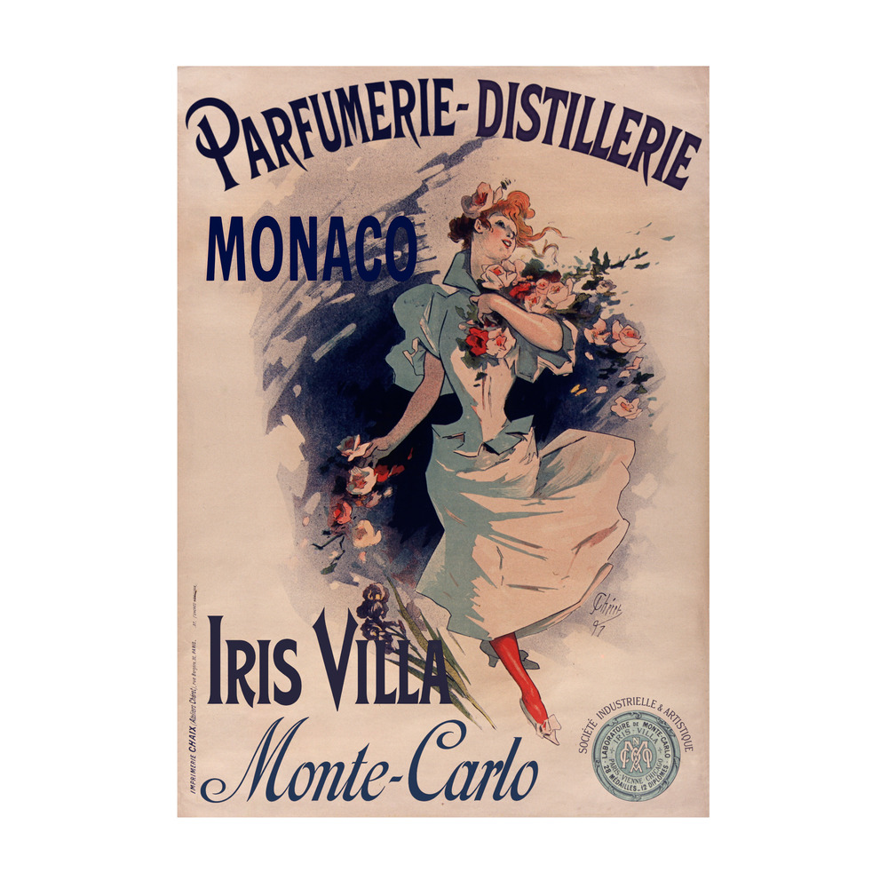 Parfumerie-Distillerie Monaco Iris Villa Monte Carlo by Jules Chéret 1897 vintage beauty poster - digitally restored printable wall art mockup